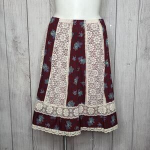 Carefree Fashions Vintage Prairie Lace Floral Midi Skirt, sz Large